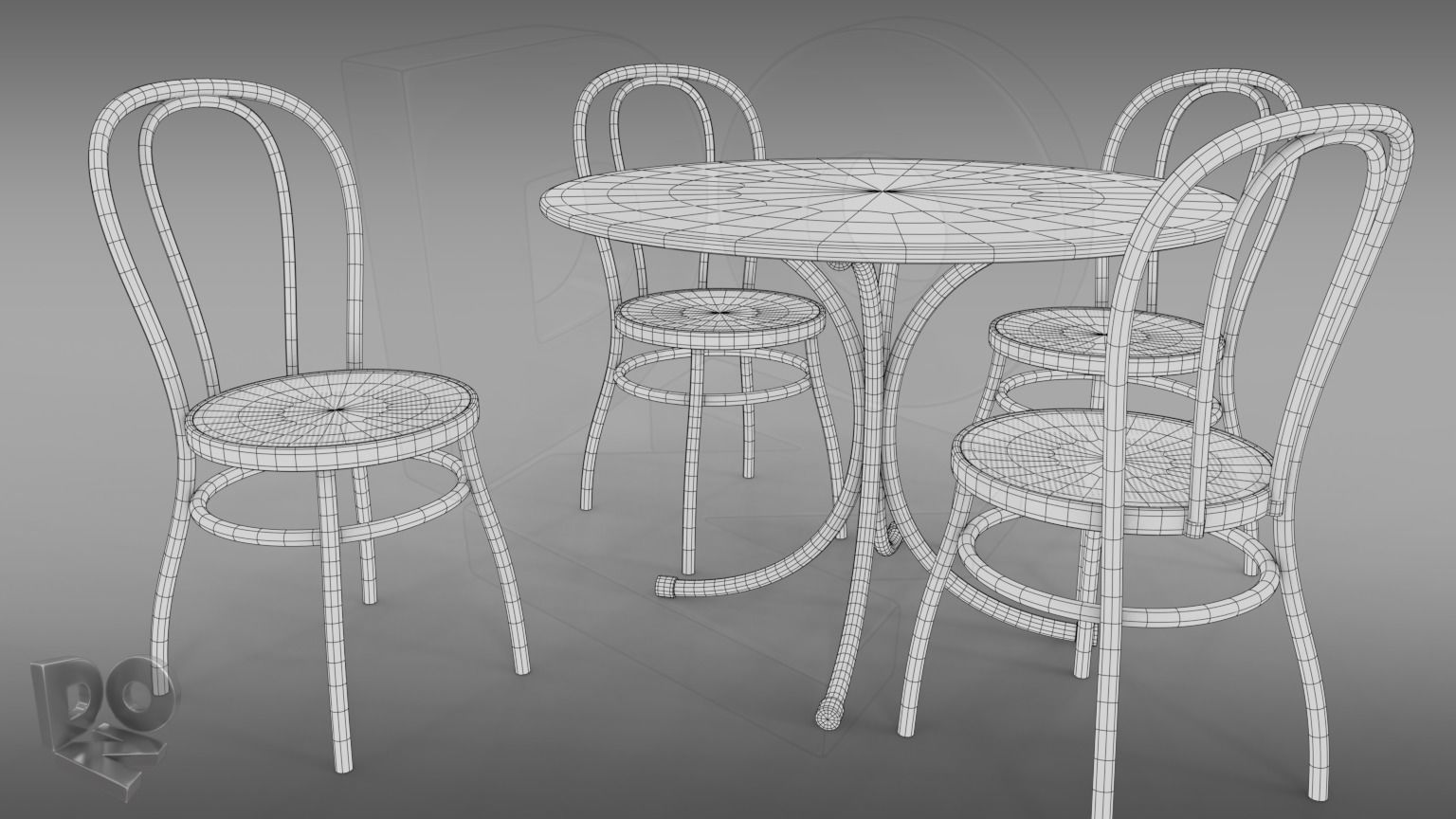 Restaurant table plus cutlery and chairs 3D model_7