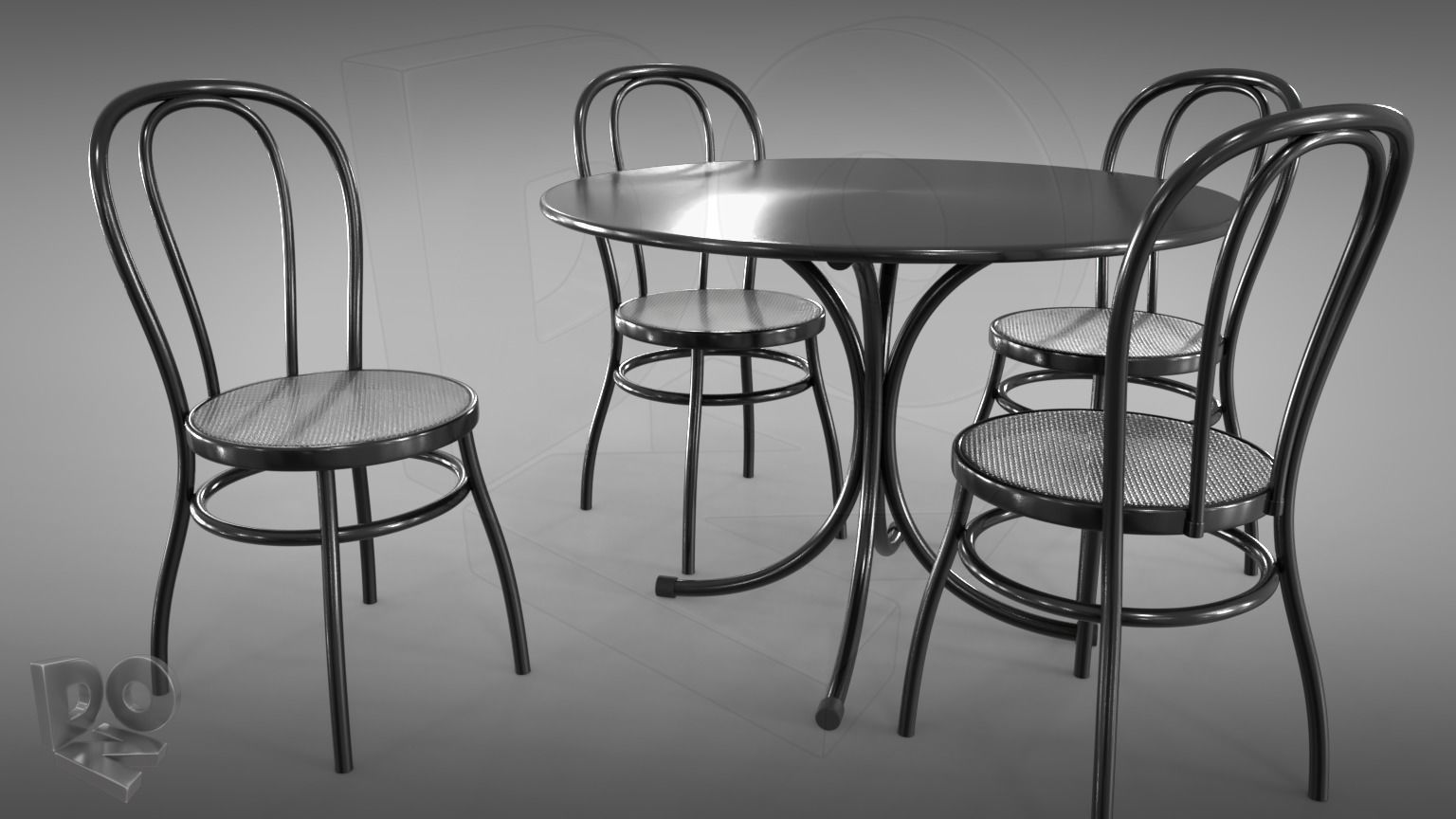 Restaurant table plus cutlery and chairs 3D model_6