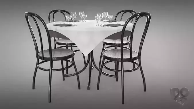 Restaurant table plus cutlery and chairs 3D model