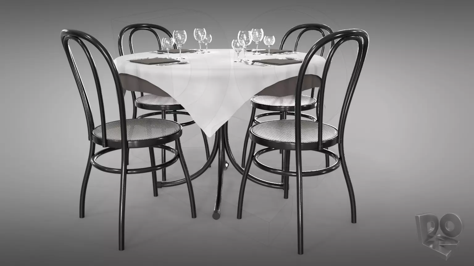 Restaurant table plus cutlery and chairs 3D model_0