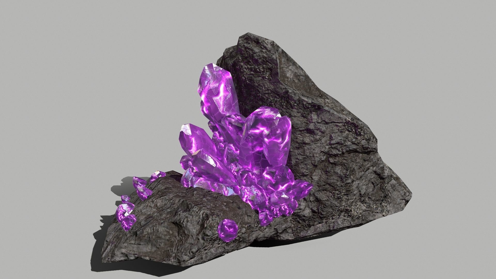 Crystal Set amethyst rock Low-poly 3D model_2