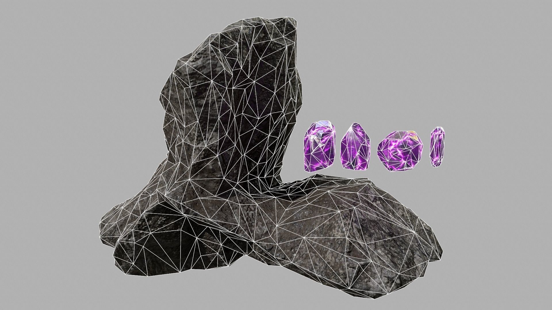 Crystal Set amethyst rock Low-poly 3D model_12
