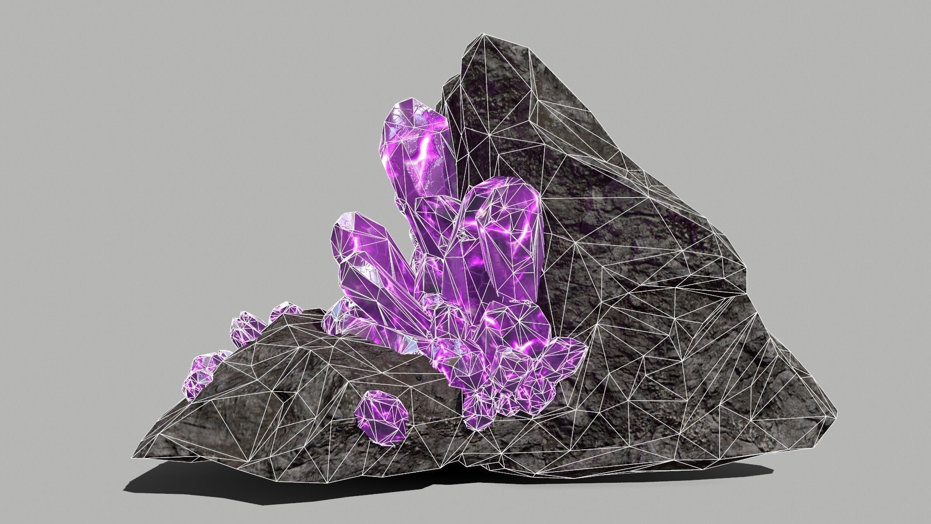 Crystal Set amethyst rock Low-poly 3D model_1