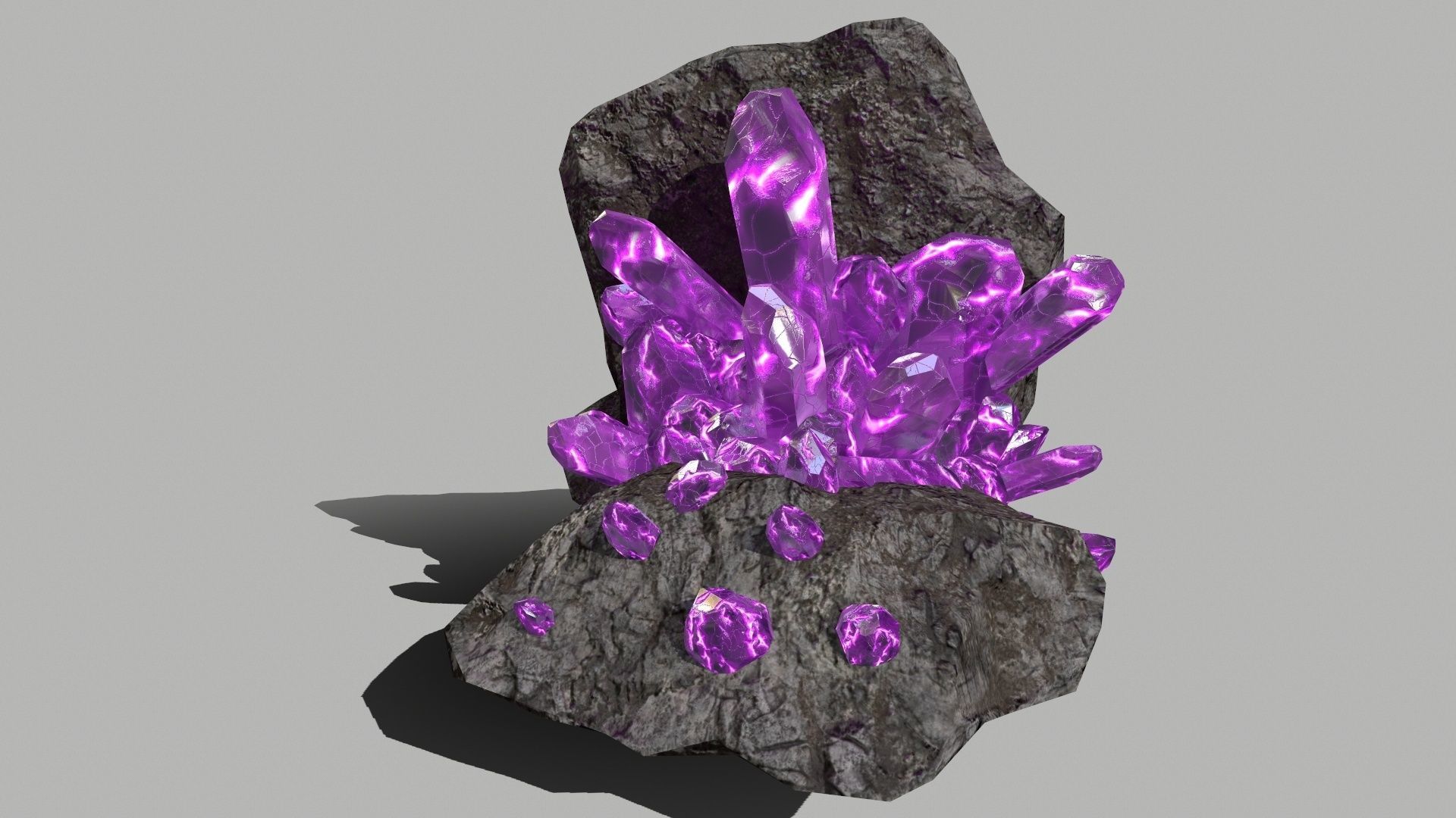 Crystal Set amethyst rock Low-poly 3D model_4