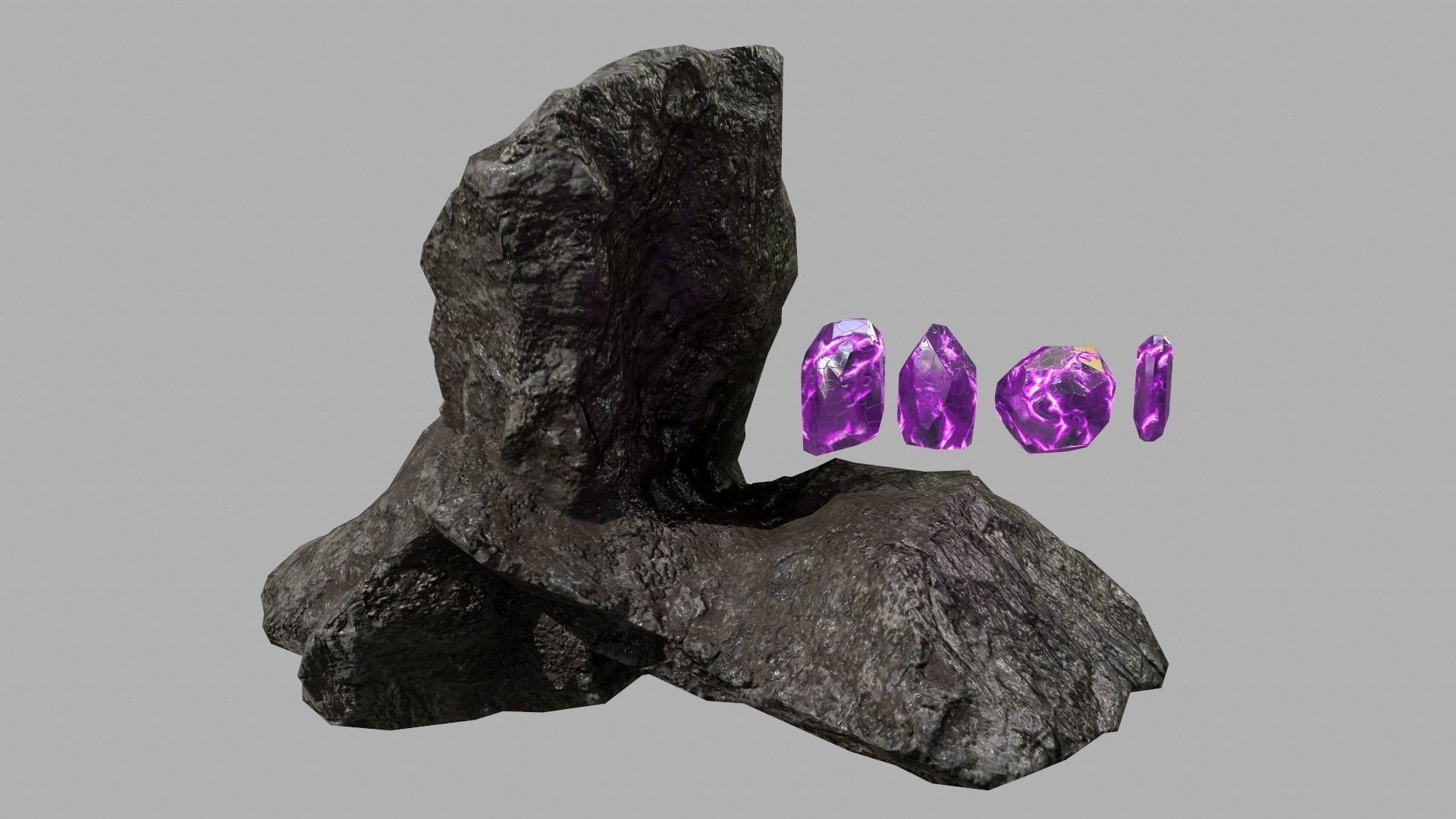 Crystal Set amethyst rock Low-poly 3D model_11
