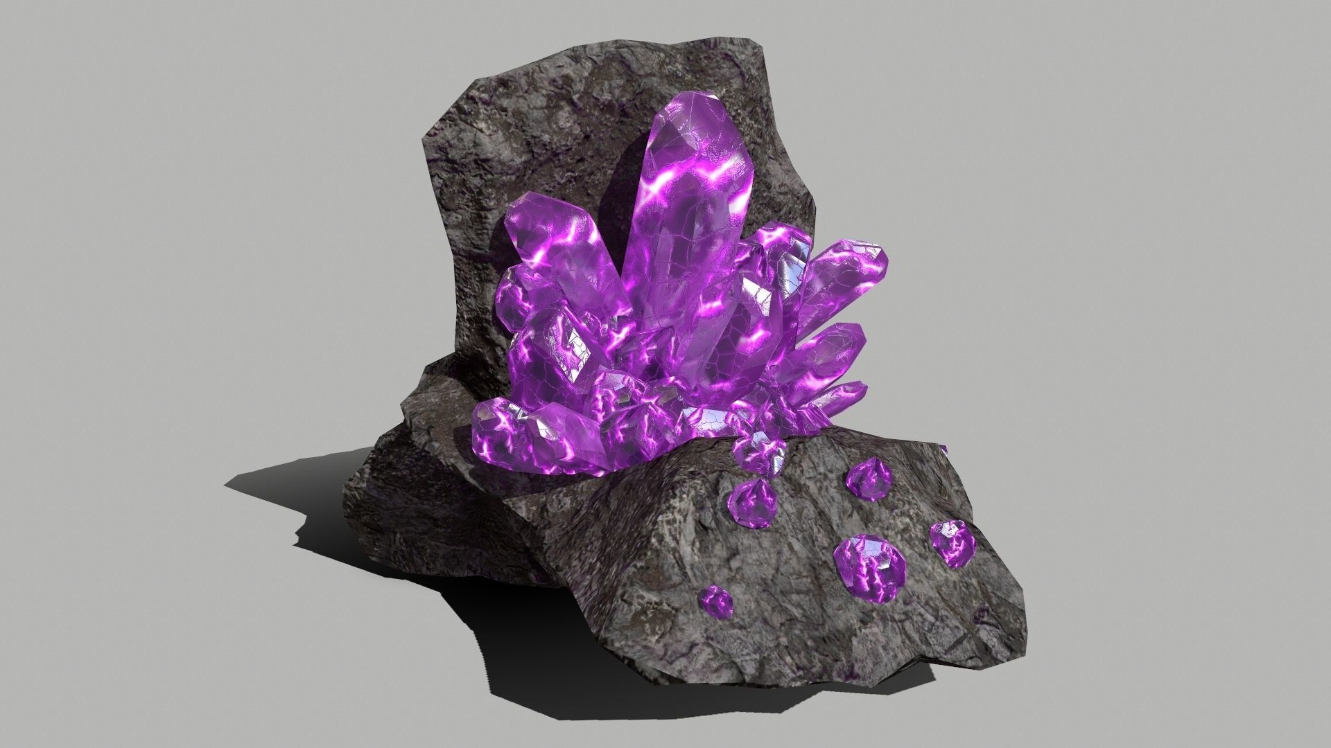 Crystal Set amethyst rock Low-poly 3D model_5