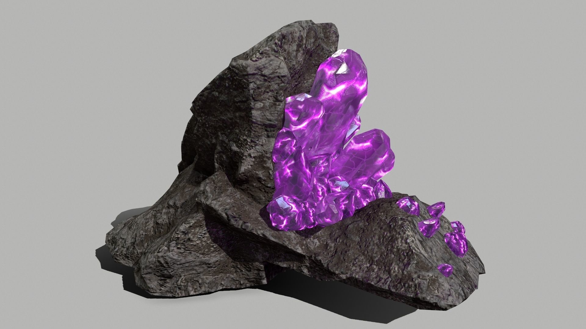 Crystal Set amethyst rock Low-poly 3D model_6