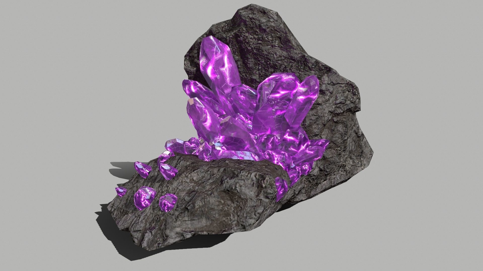 Crystal Set amethyst rock Low-poly 3D model_3