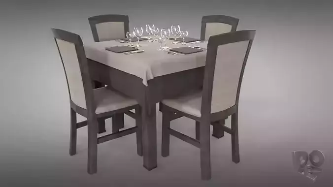 Restaurant table plus cutlery and chairs 3D model