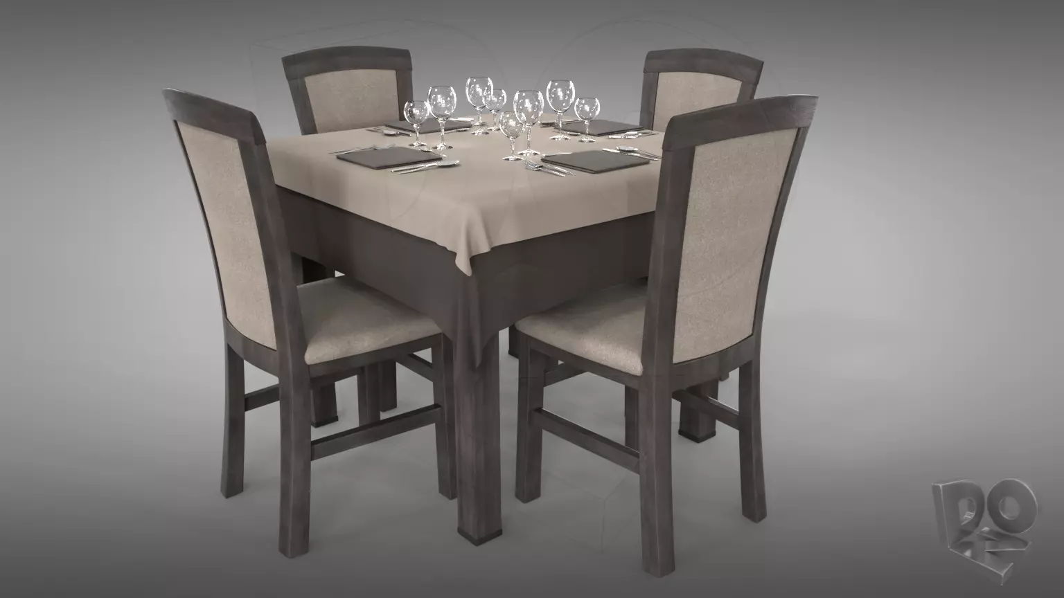 Restaurant table plus cutlery and chairs 3D model_0