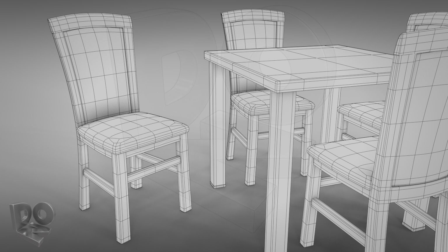 Restaurant table plus cutlery and chairs 3D model_7