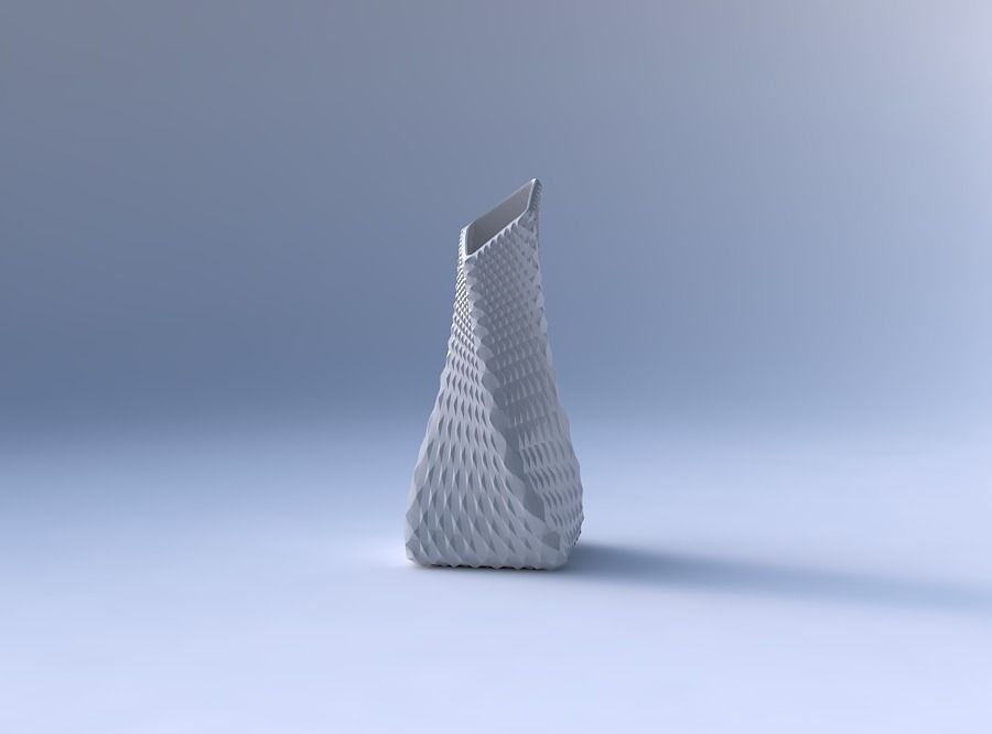 Vase twisted squeezed and bent quadratic 2 with grid piramides 3D print model_4