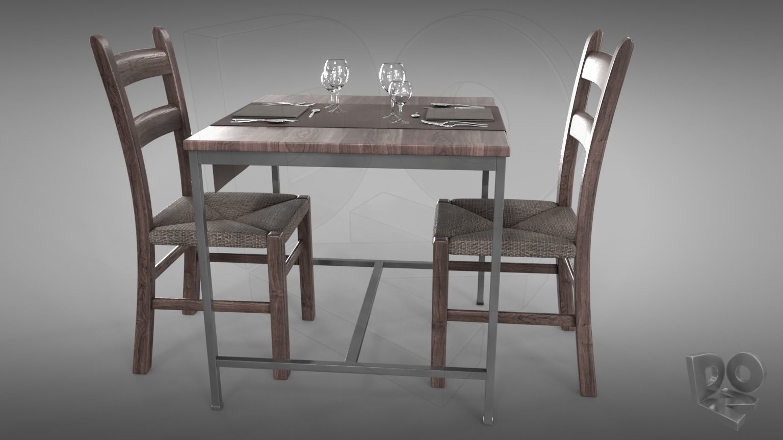 Restaurant table plus cutlery and chairs 3D model_2