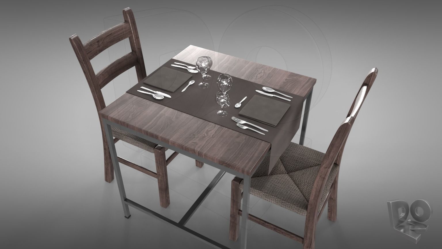 Restaurant table plus cutlery and chairs 3D model_6