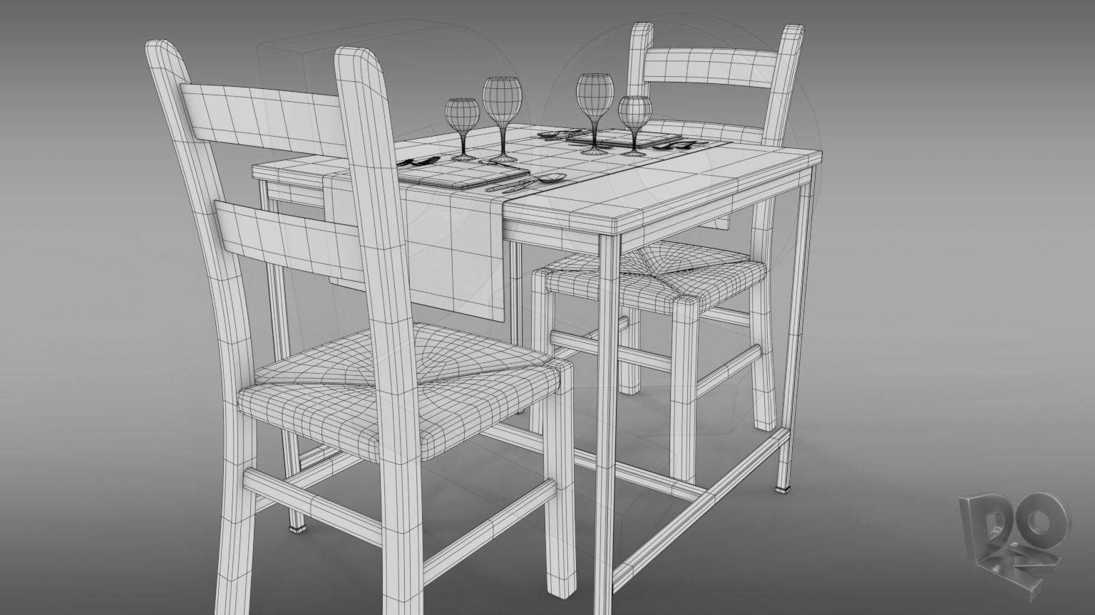Restaurant table plus cutlery and chairs 3D model_5