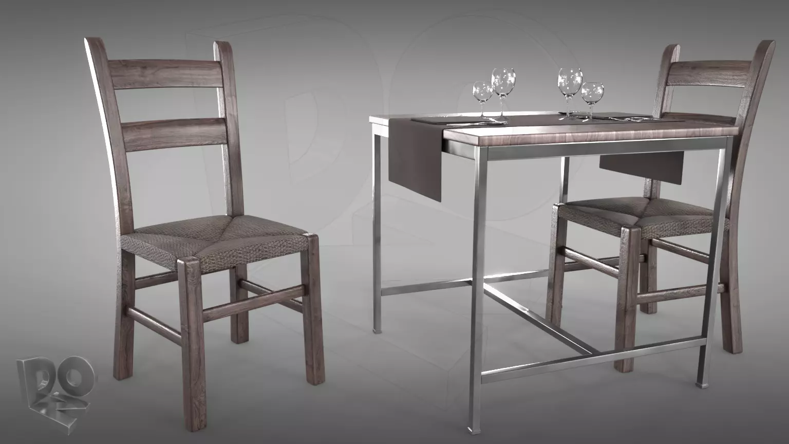 Restaurant table plus cutlery and chairs 3D model_0