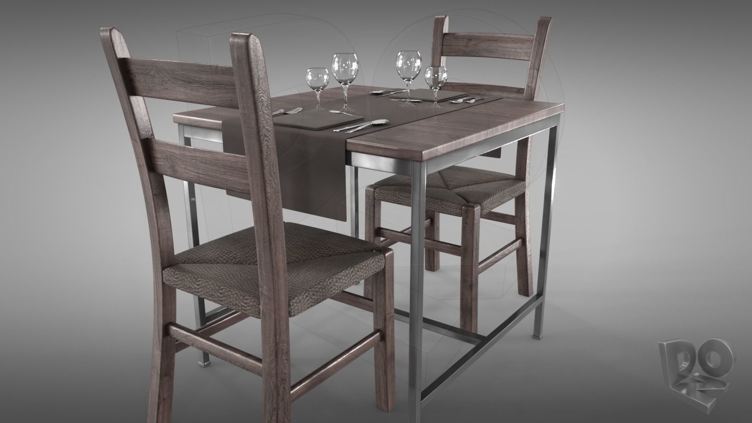Restaurant table plus cutlery and chairs 3D model_4