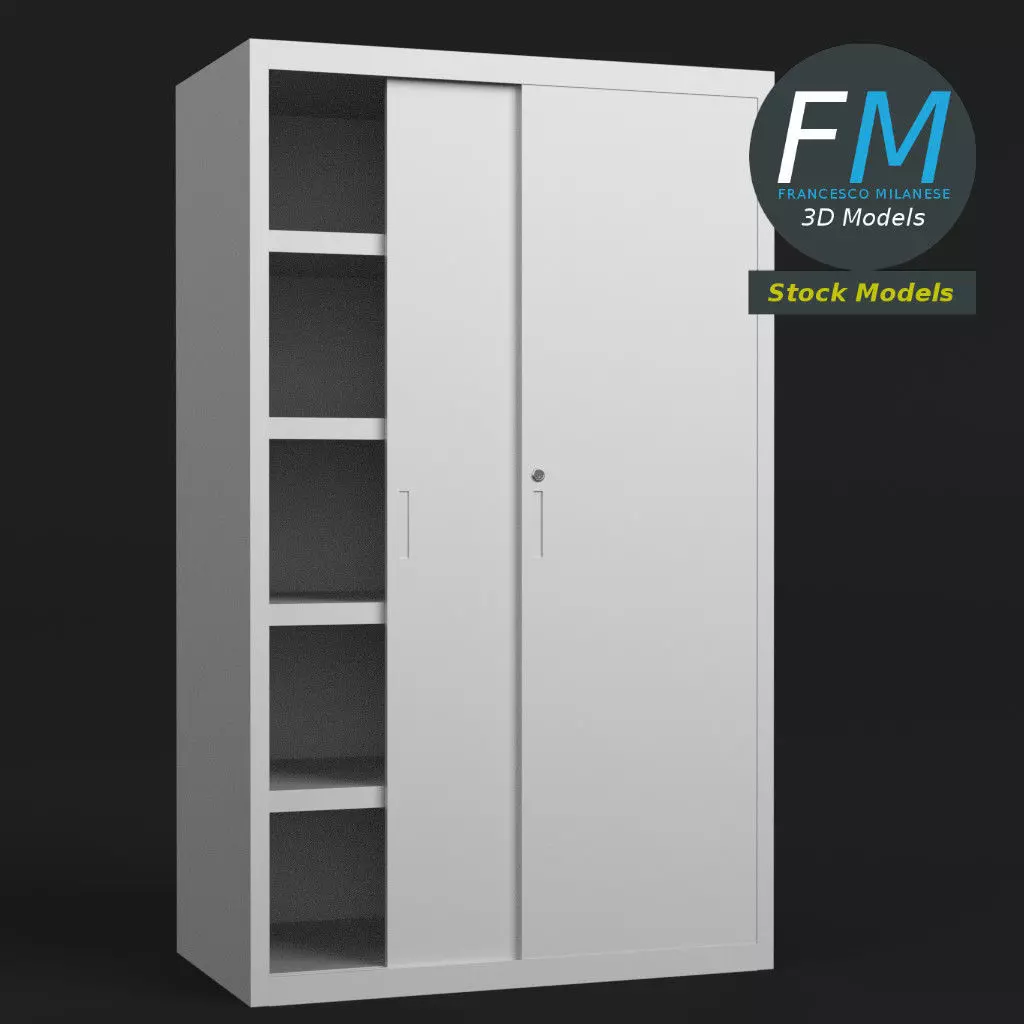 Office cabinet with sliding doors 3D model_0