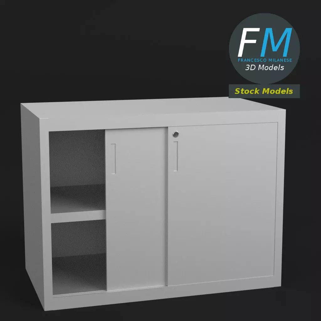 Filing cabinet with sliding doors 3D model_0