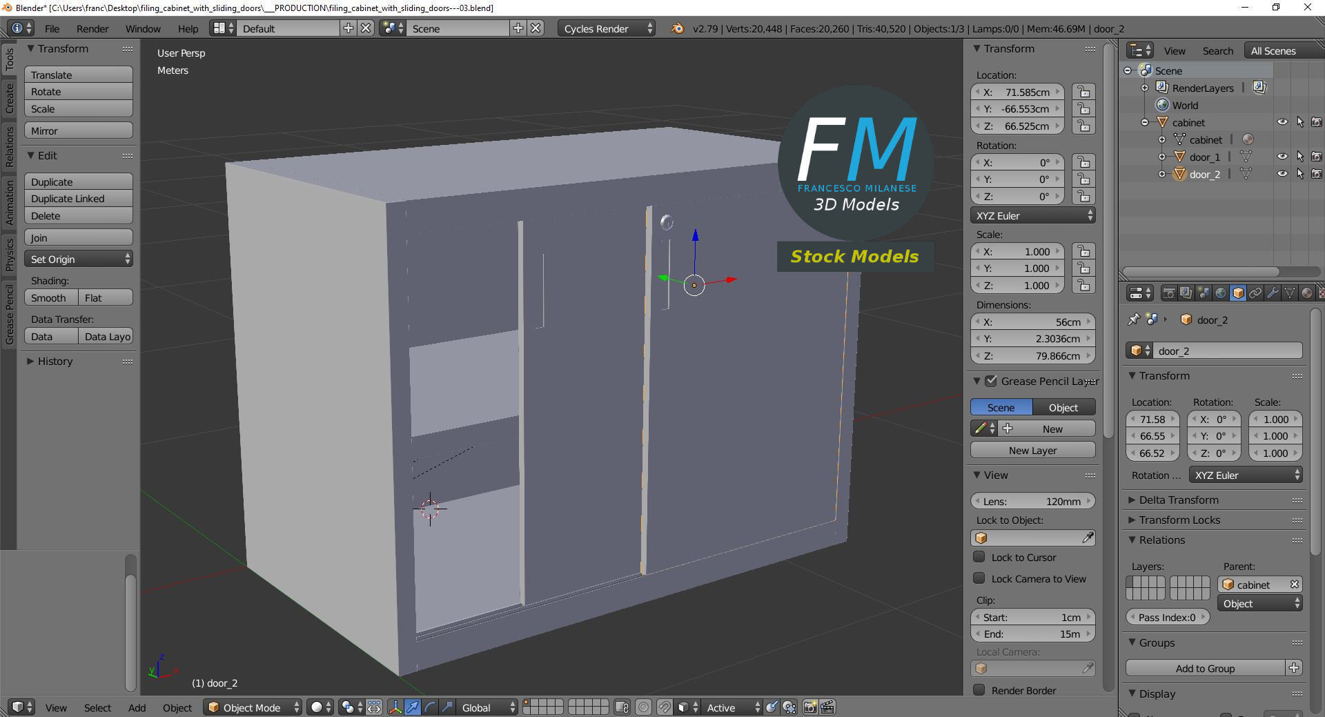 Filing cabinet with sliding doors 3D model_9