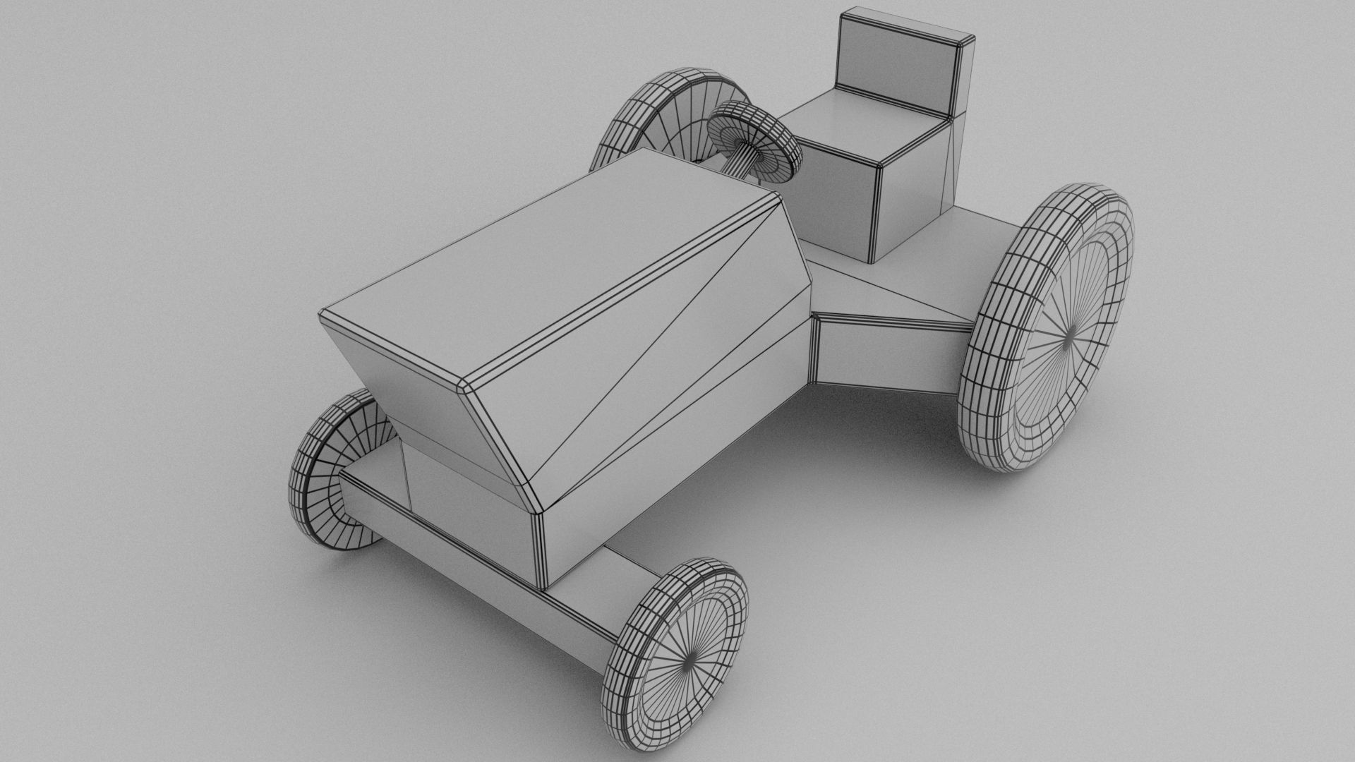 Wood Toy Tractor Low-poly 3D model_5