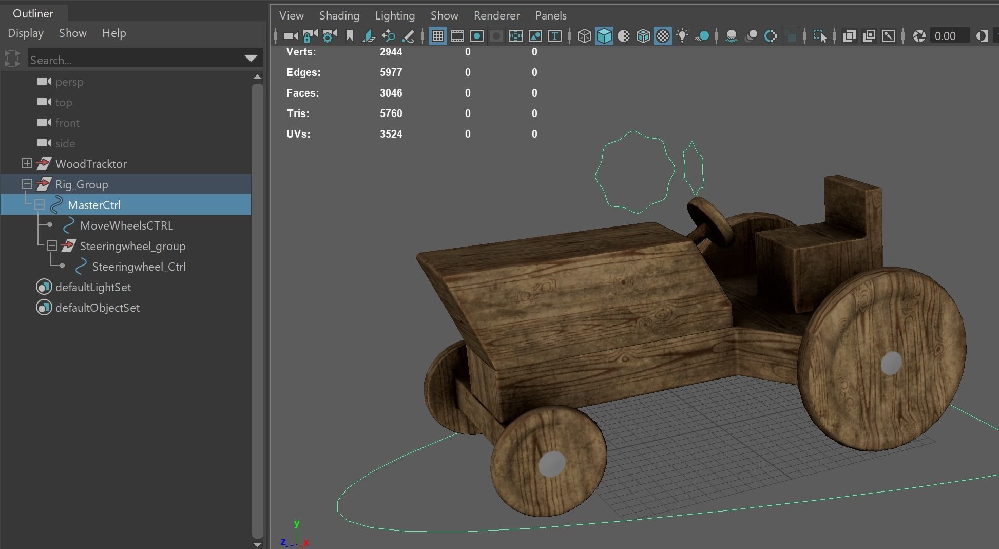Wood Toy Tractor Low-poly 3D model_6