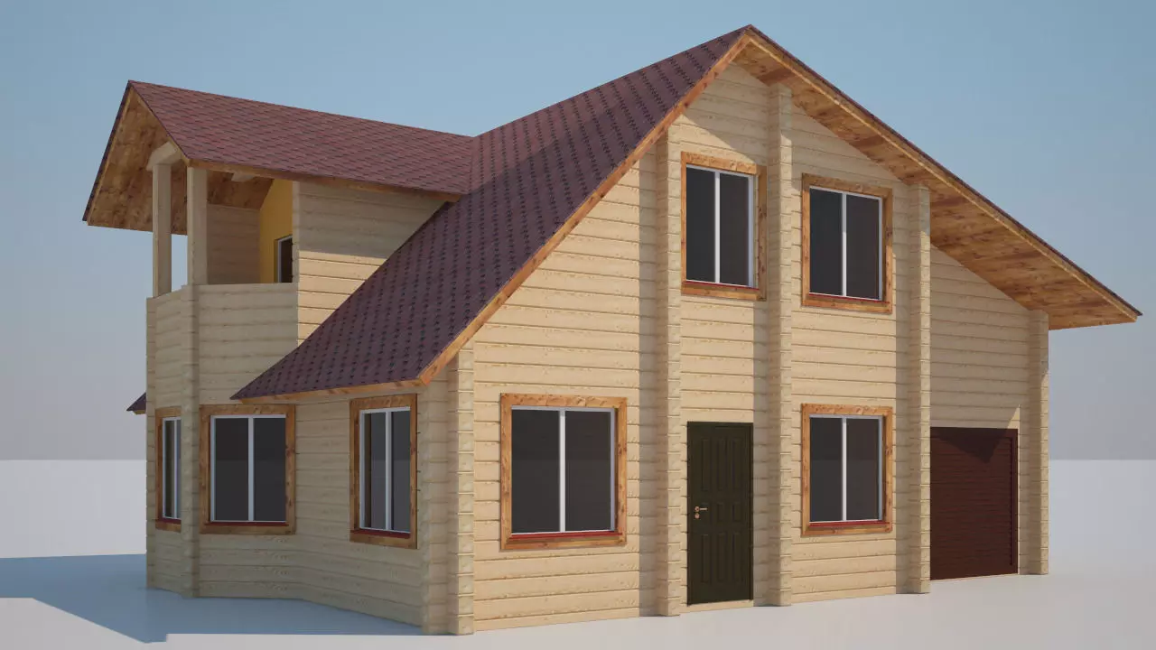 House 3D wooden 3D model_0