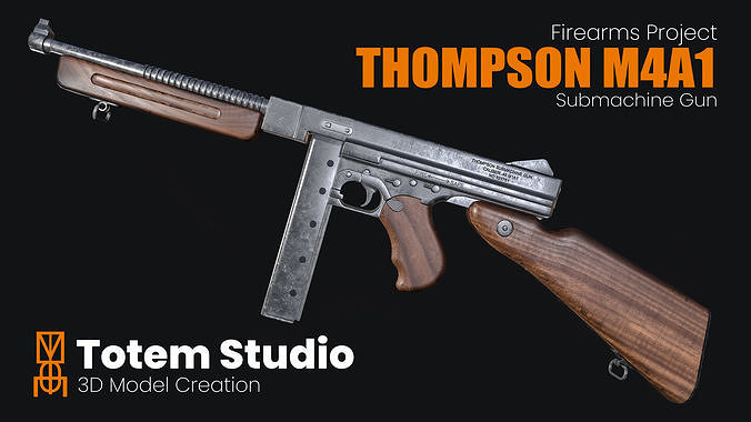 Thompson M1A1 Submachine Gun Low-poly 3D model
