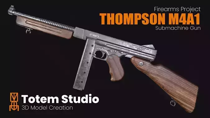 Thompson M1A1 Submachine Gun Low-poly 3D model