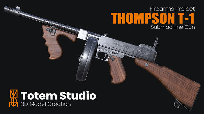 Thompson T-1 Submachine Gun Low-poly 3D model