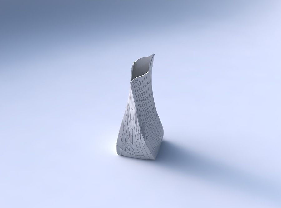 Vase twisted squeezed and bent quadratic 2 with wavy grid plates 3D print model_3