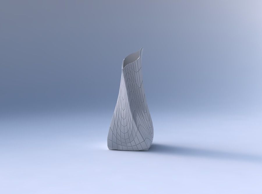 Vase twisted squeezed and bent quadratic 2 with wavy grid plates 3D print model_4