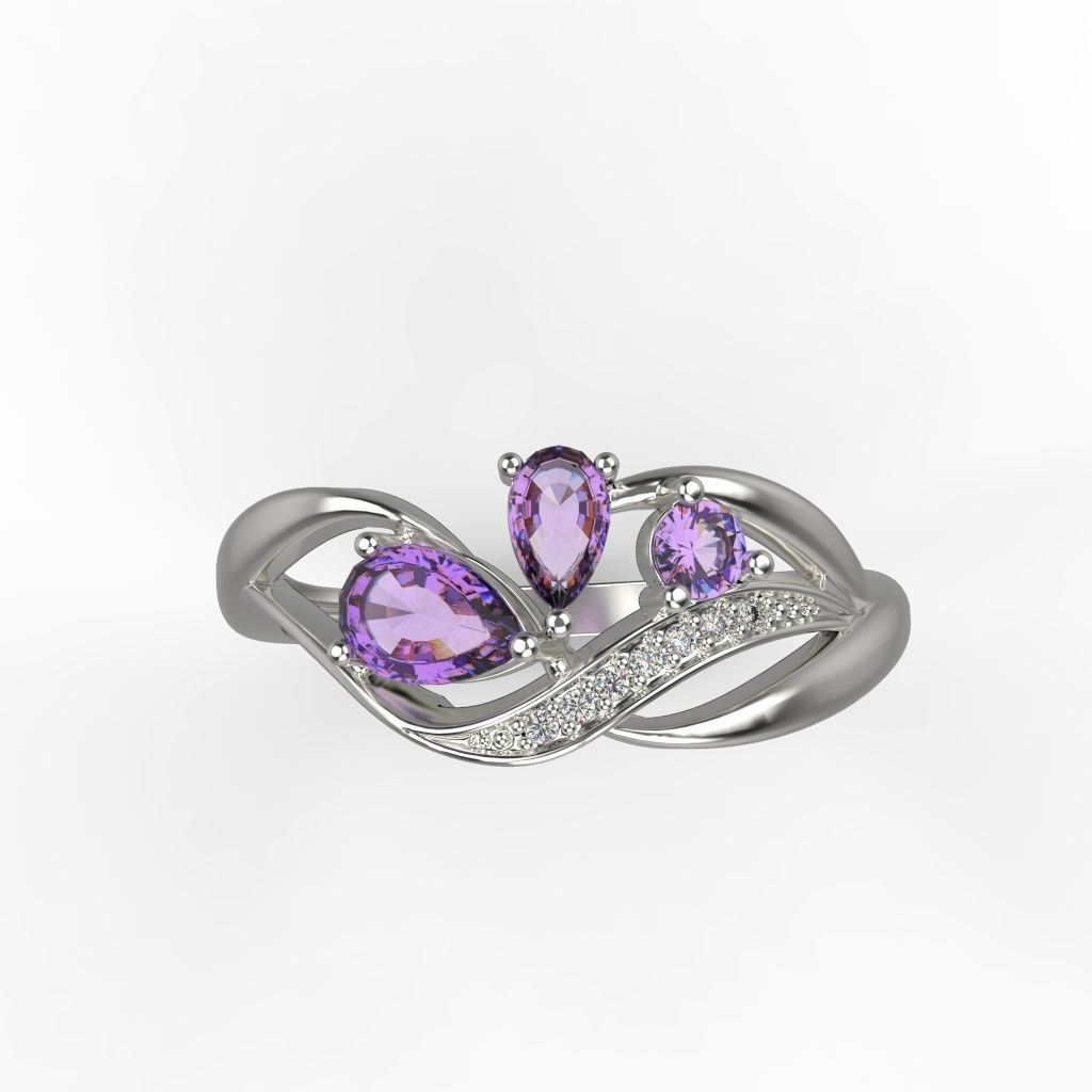 Women ring with gems and diamonds 3dm stl 3D print model_8