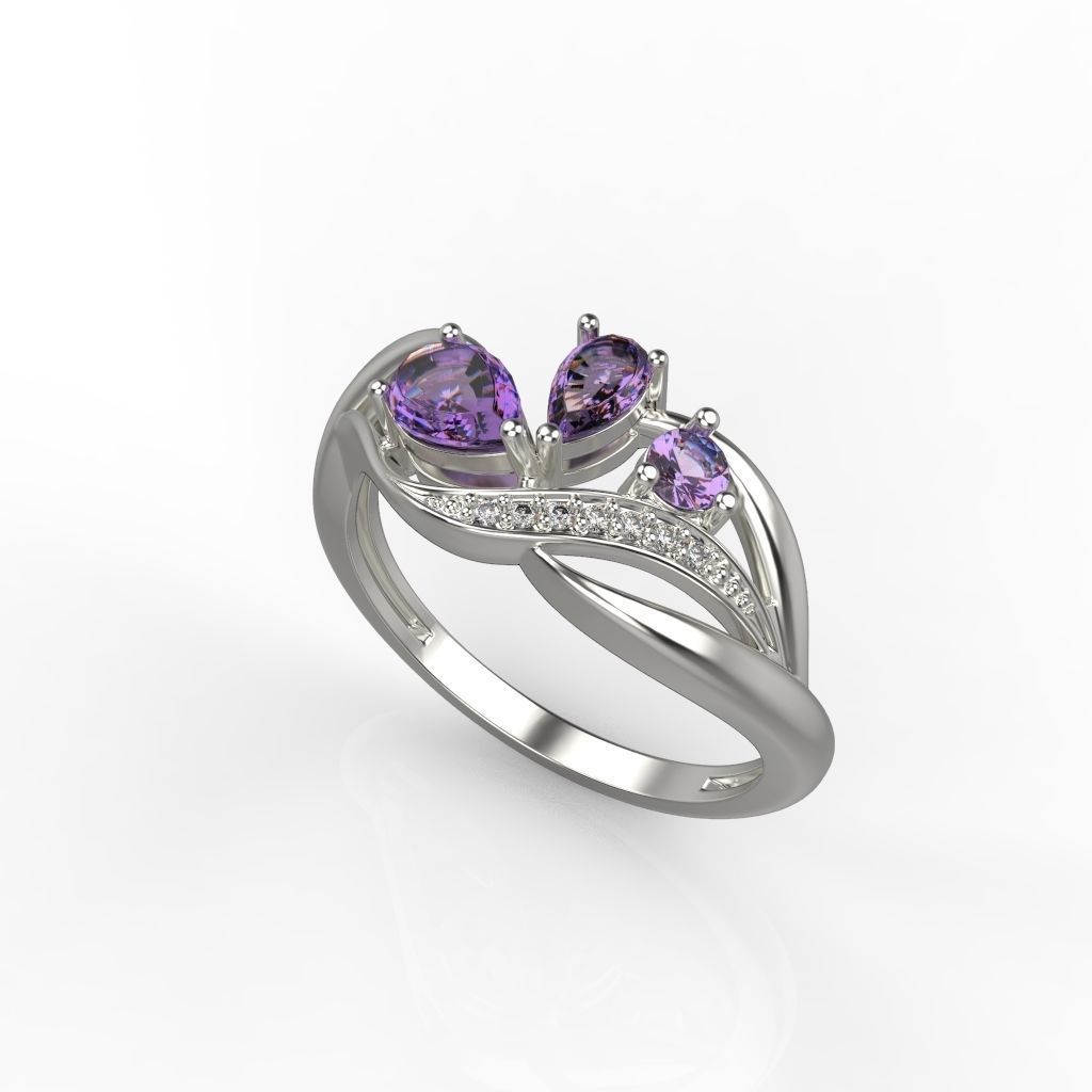 Women ring with gems and diamonds 3dm stl 3D print model_1