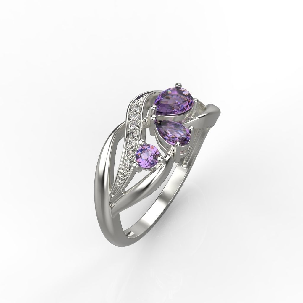 Women ring with gems and diamonds 3dm stl 3D print model_2