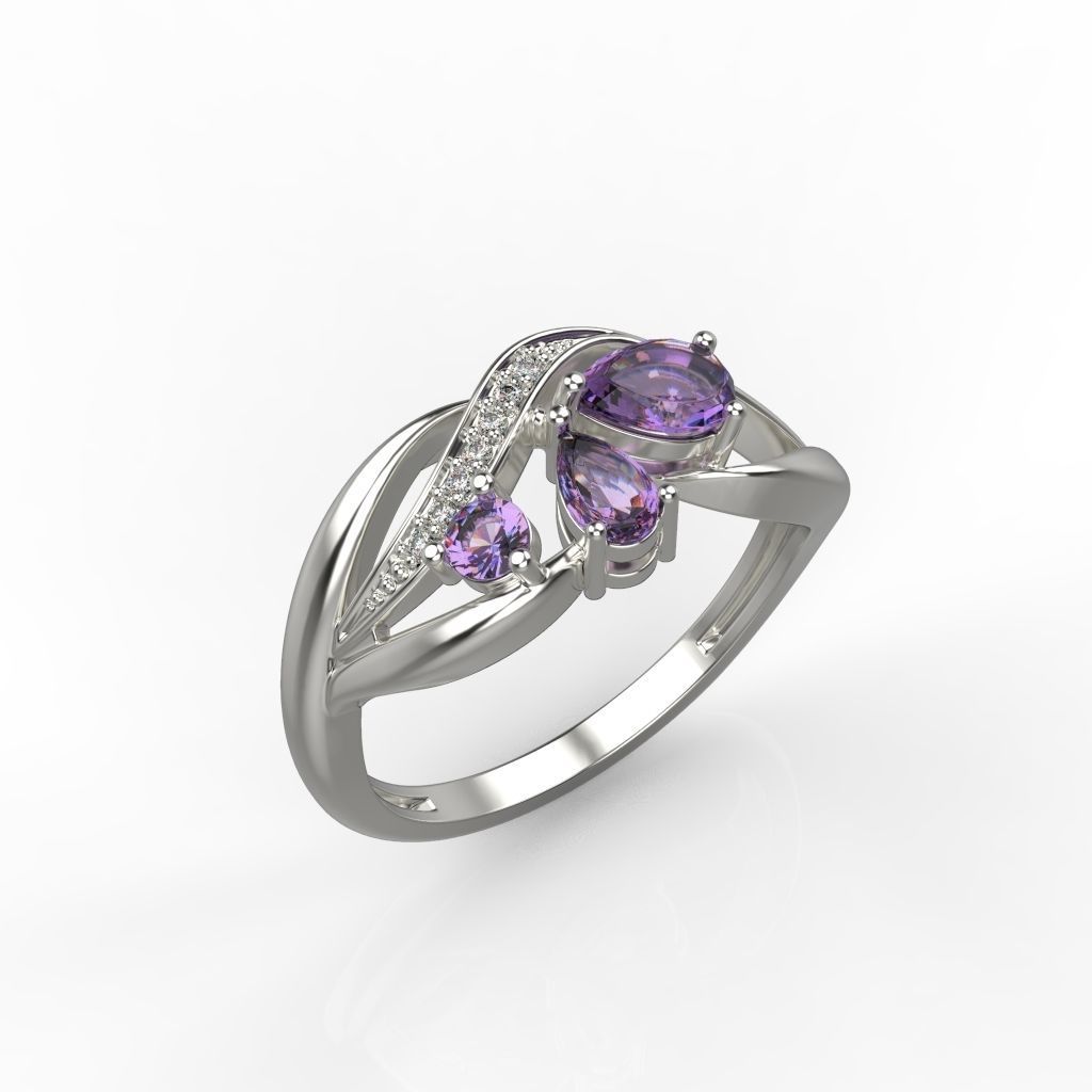 Women ring with gems and diamonds 3dm stl 3D print model_3