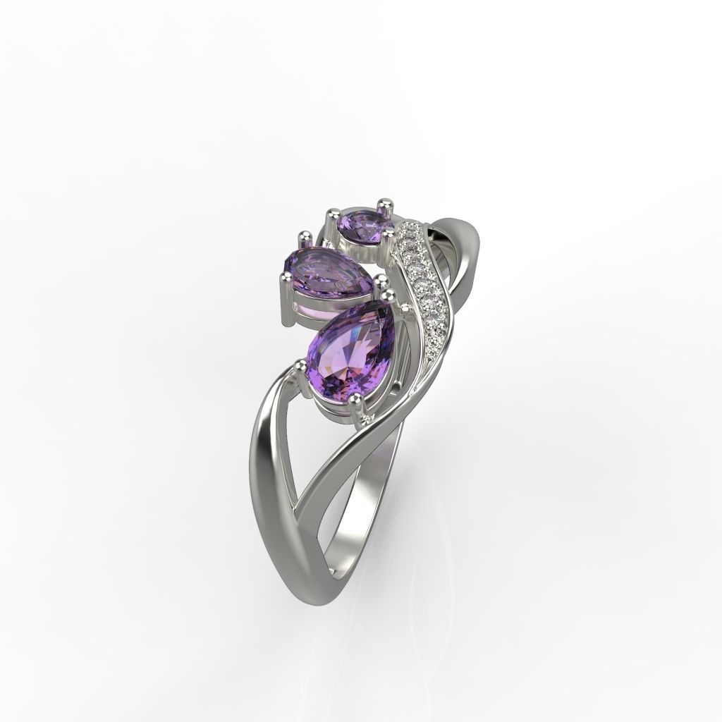 Women ring with gems and diamonds 3dm stl 3D print model_6