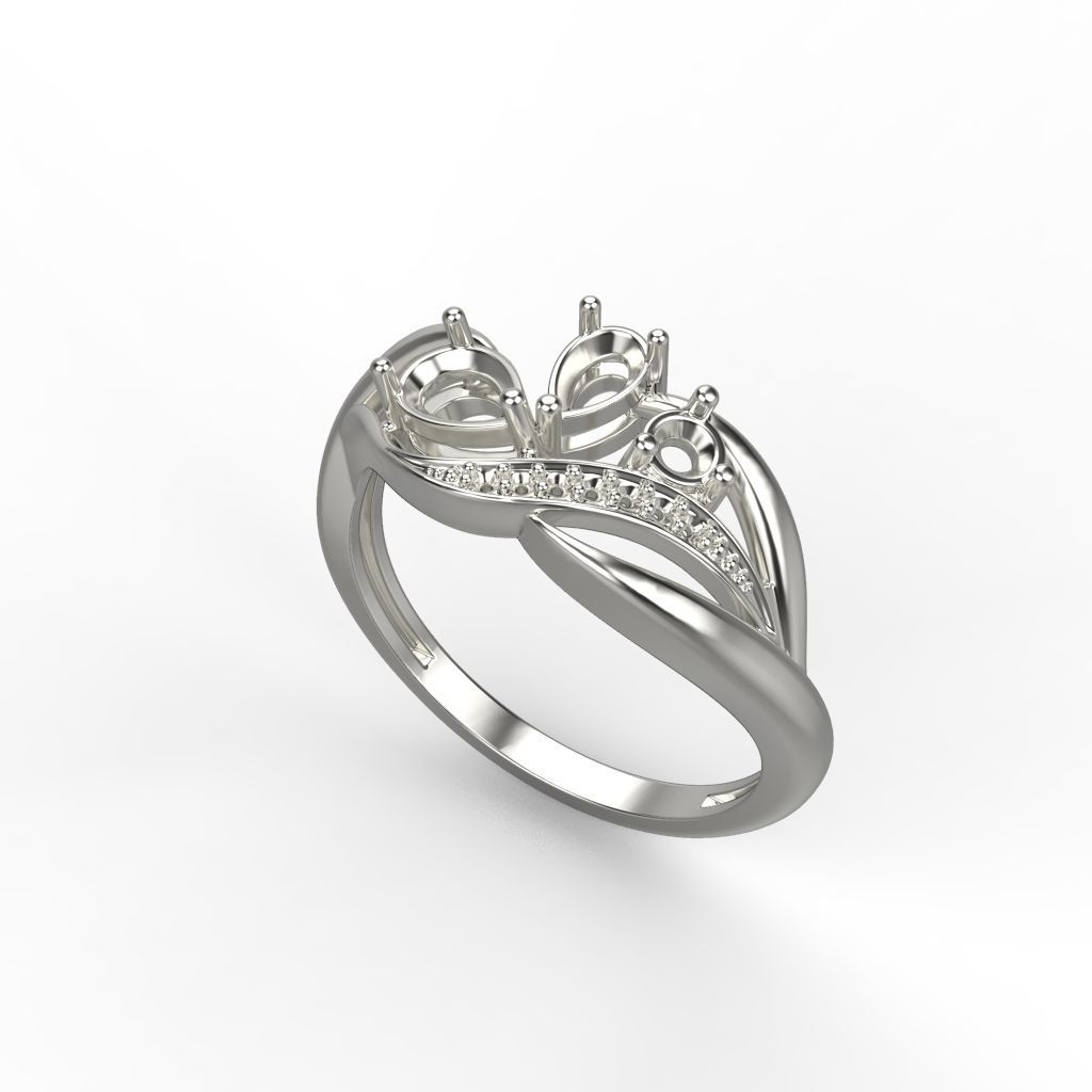 Women ring with gems and diamonds 3dm stl 3D print model_14
