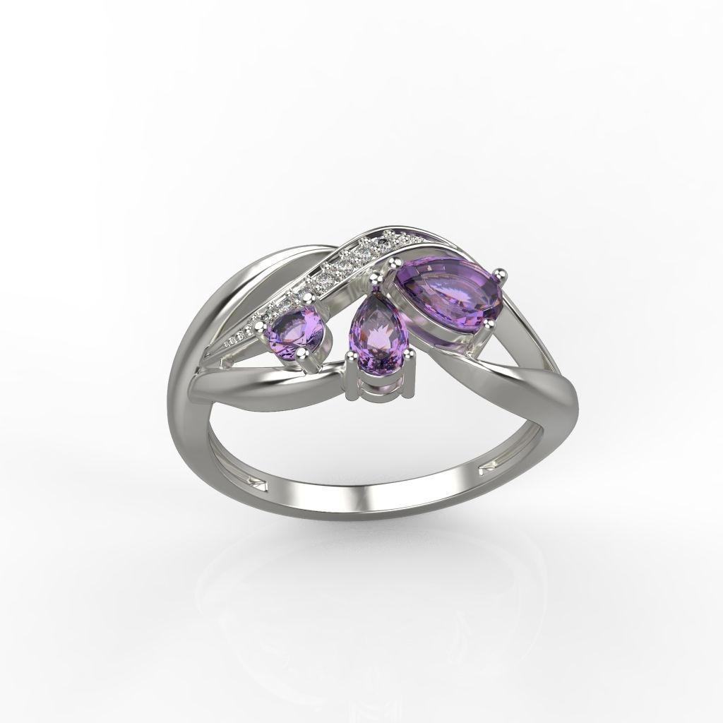 Women ring with gems and diamonds 3dm stl 3D print model_4