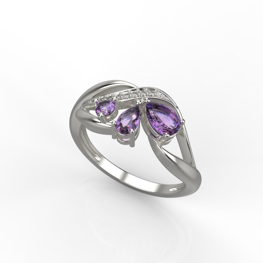 Women ring with gems and diamonds 3dm stl 3D print model_5