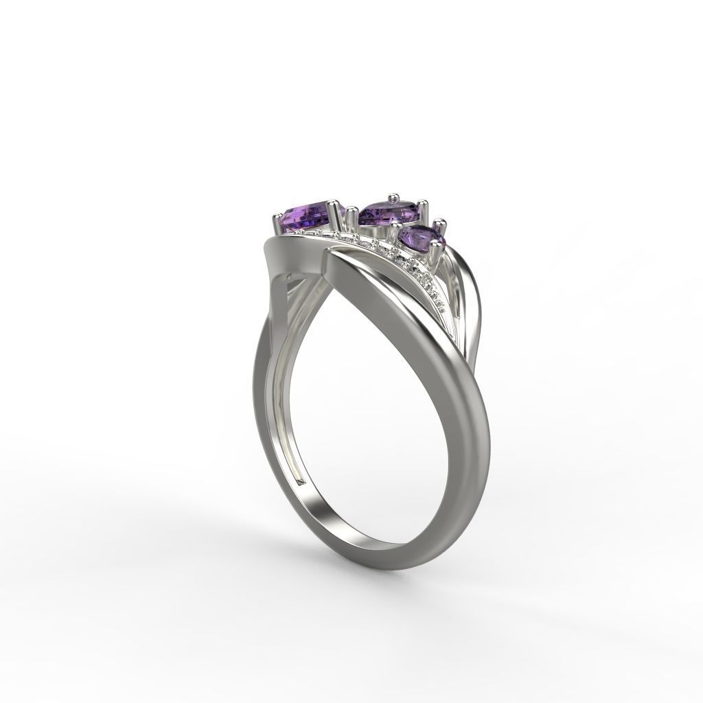 Women ring with gems and diamonds 3dm stl 3D print model_11