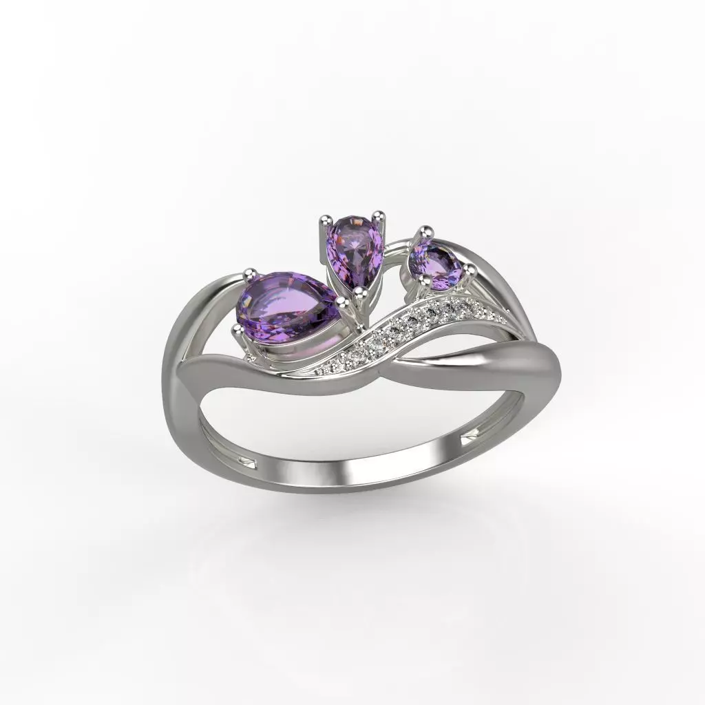 Women ring with gems and diamonds 3dm stl 3D print model_0