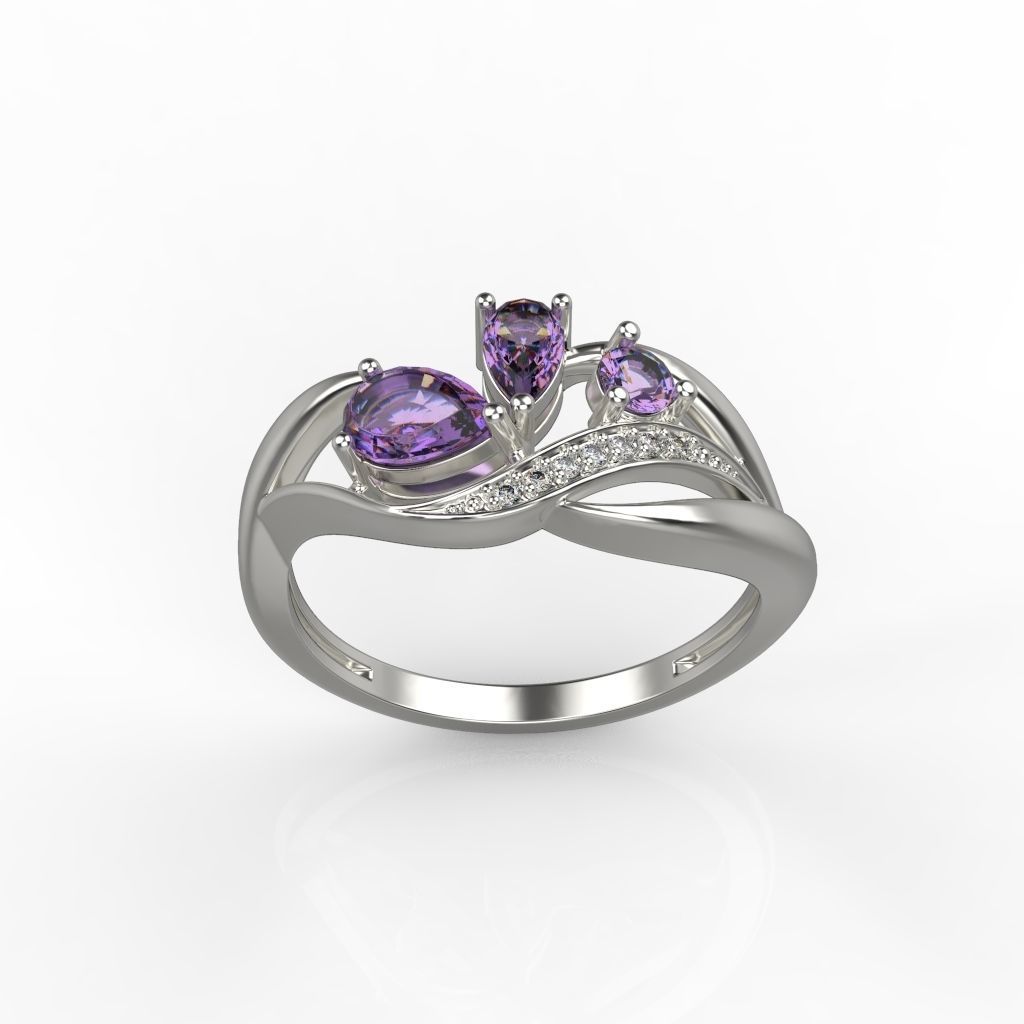 Women ring with gems and diamonds 3dm stl 3D print model_7