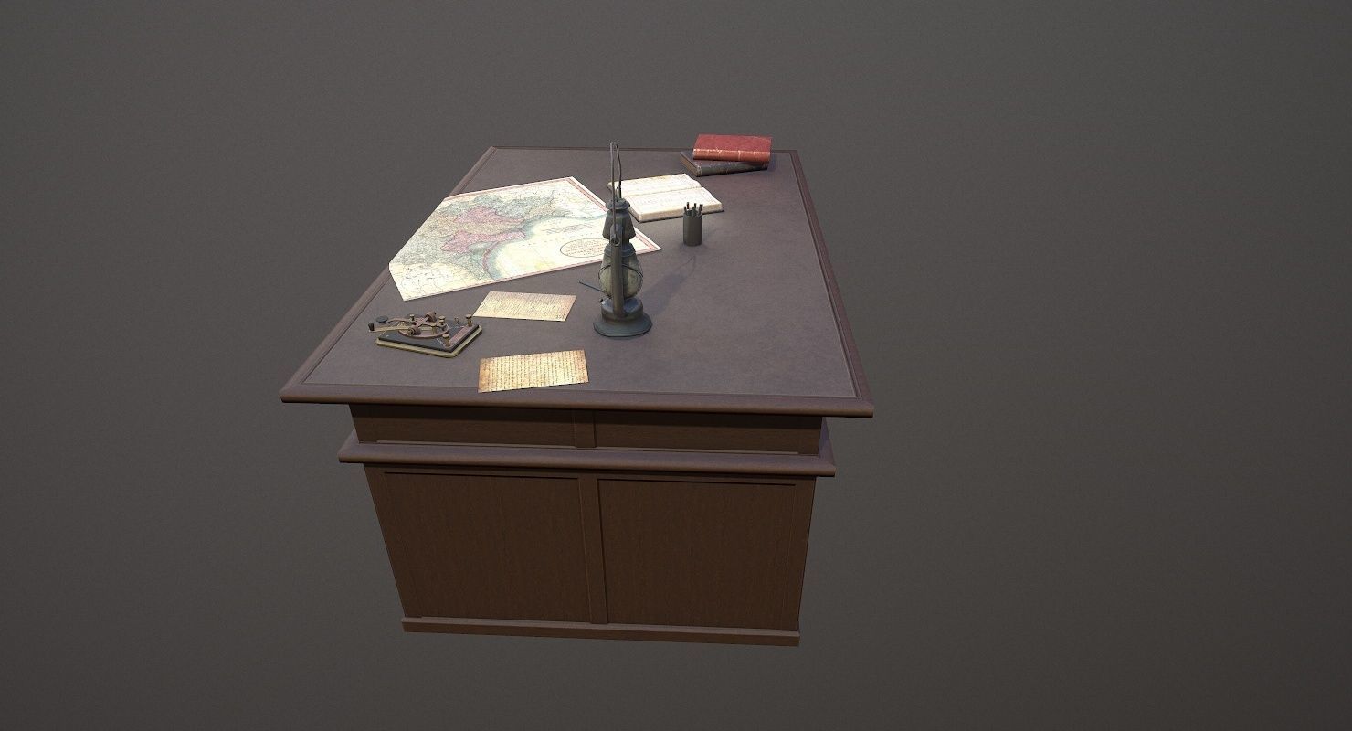 Cartographer Desk Morse Code Device WWII Low-poly 3D model_7