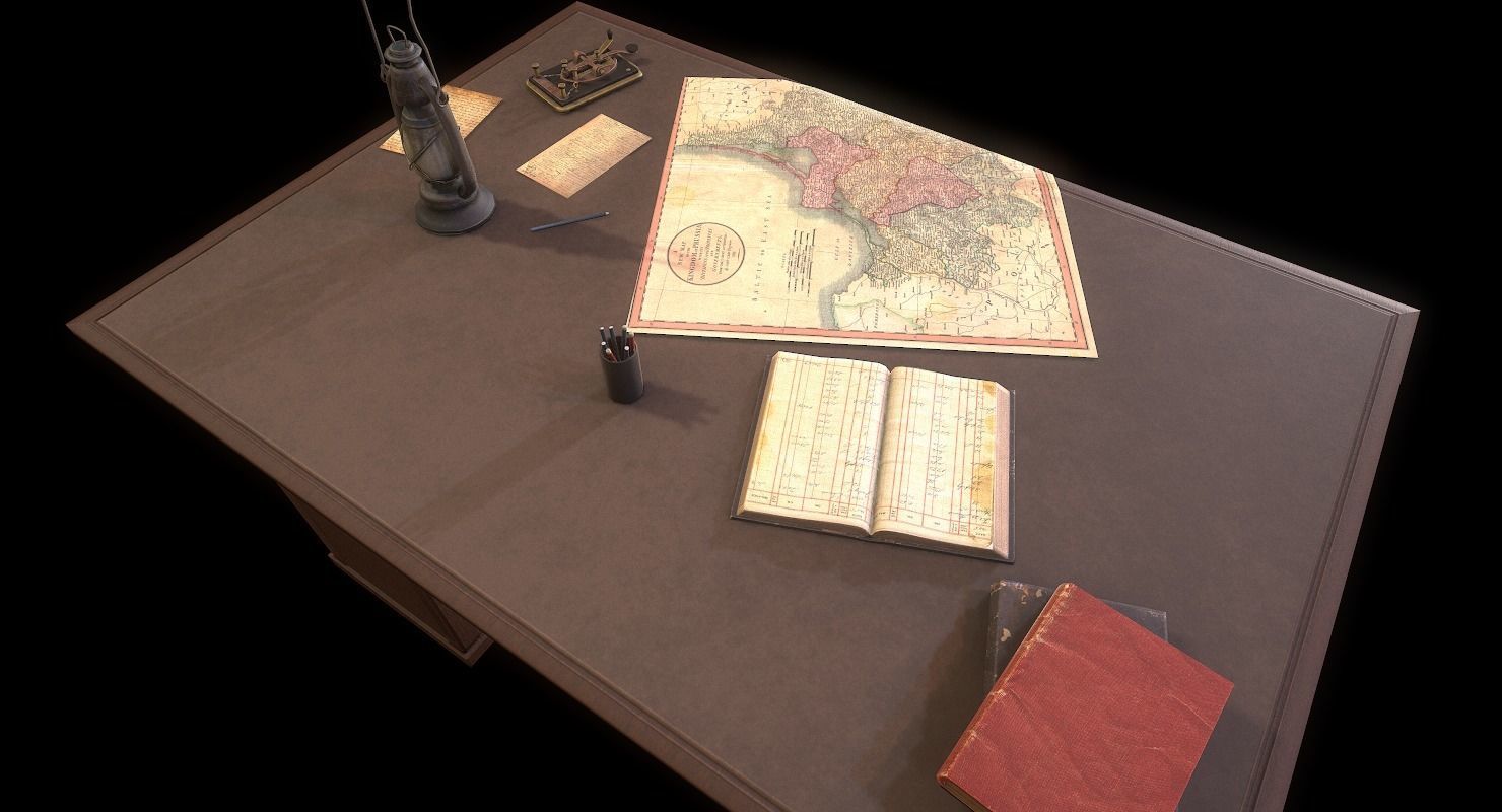 Cartographer Desk Morse Code Device WWII Low-poly 3D model_16