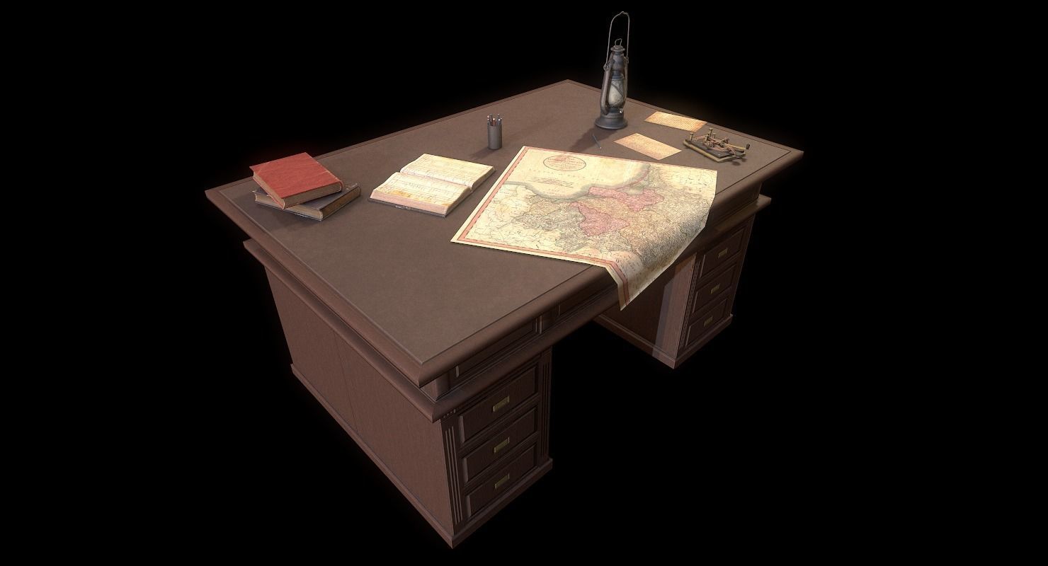 Cartographer Desk Morse Code Device WWII Low-poly 3D model_19