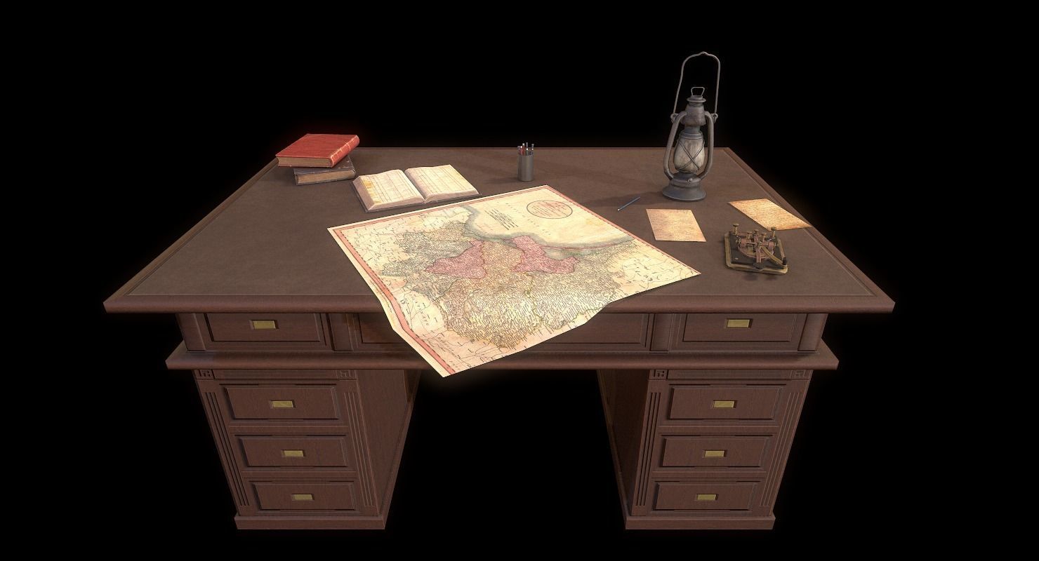 Cartographer Desk Morse Code Device WWII Low-poly 3D model_28