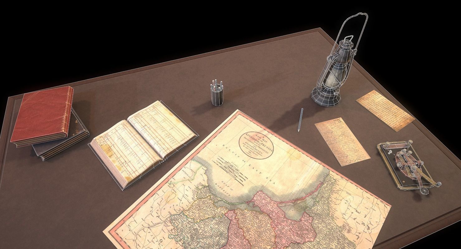 Cartographer Desk Morse Code Device WWII Low-poly 3D model_23
