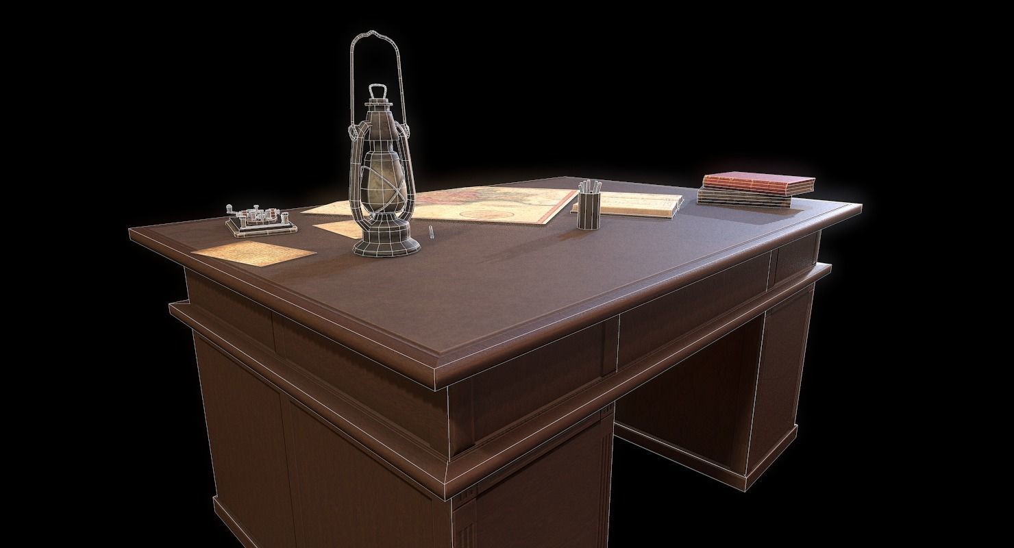 Cartographer Desk Morse Code Device WWII Low-poly 3D model_25