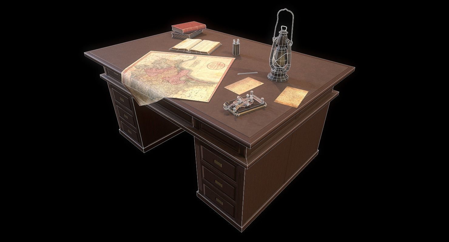 Cartographer Desk Morse Code Device WWII Low-poly 3D model_21